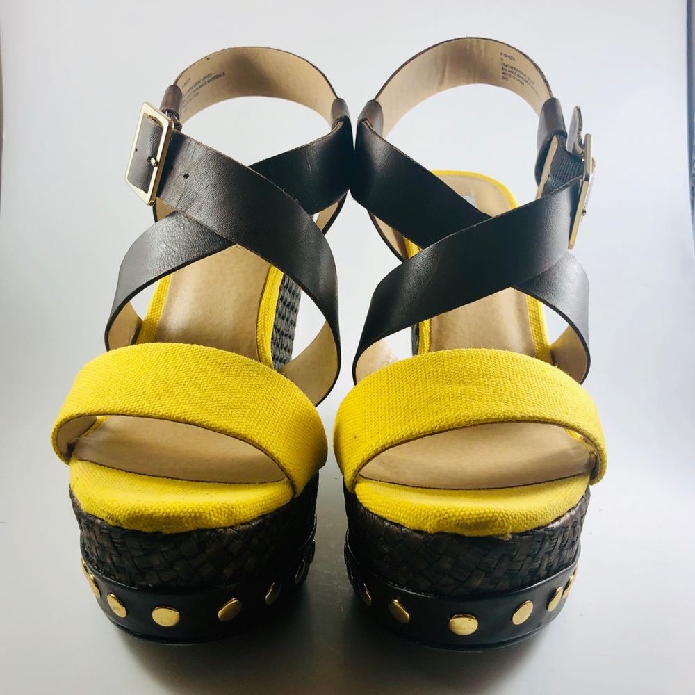 P-Sheek Womens Yellow Wedge Sandals Shoes
